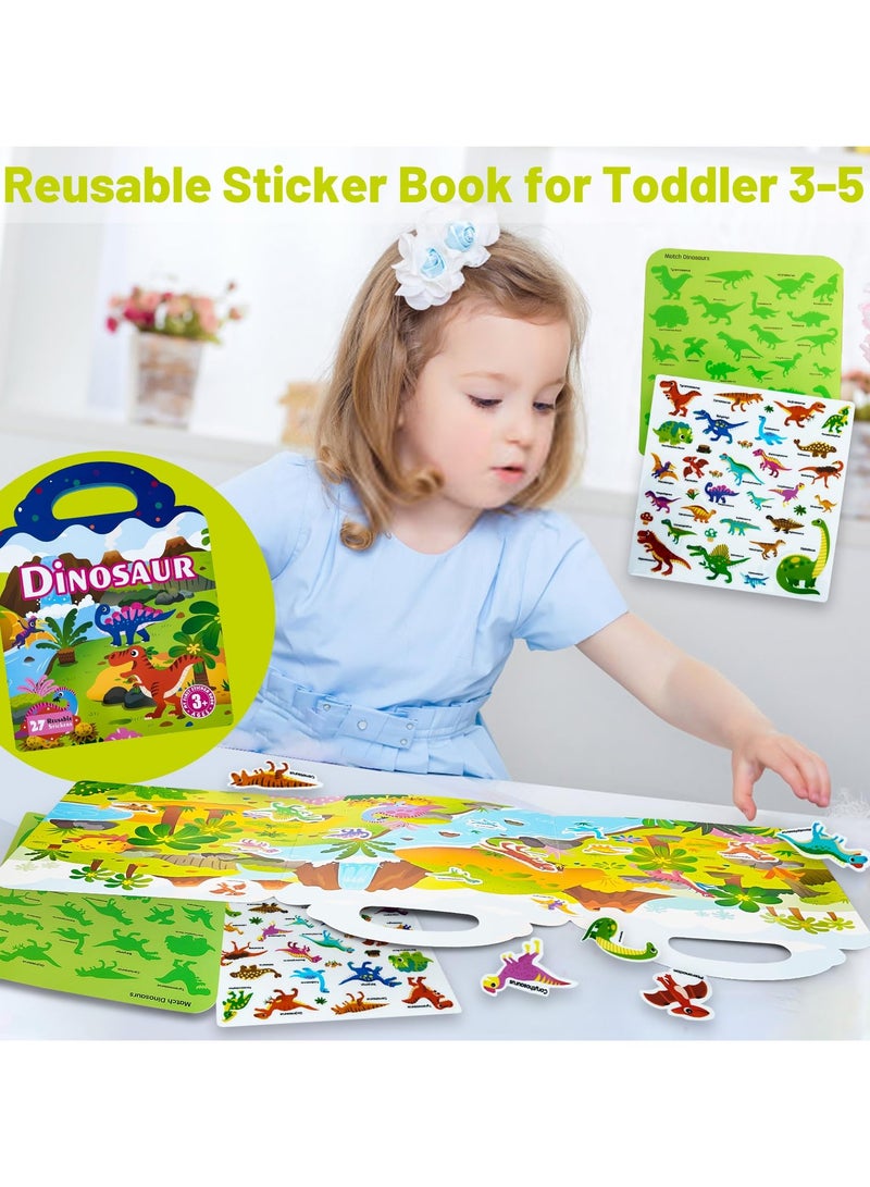 Reusable Dinosaur Sticker Books for Kids, Portable Sticker Activity Books for Ages 3-5, Puffy Stickers for Toddlers, Travel Busy Book, Waterproof Jelly Sticker Toy, Gift for Boys and Girls - Image 1