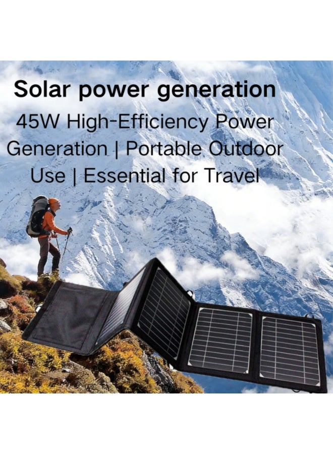 Domars 45W Portable Foldable Solar Panel,IP54 Waterproof & Dustproof, Portable Solar Charger with USB Outputs for Outdoor Camping,Compatible with iPhone 11/12/13/14/15/16/17,Hiking,Power Station（Black） - Image 3
