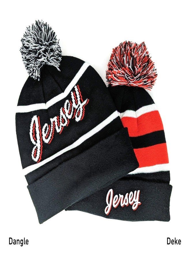 Hockey Beanie Hat - Alternate Black and White Color with Pom Pom and Jersey Script Comfortable and Fun Fan Gift. - Image 5