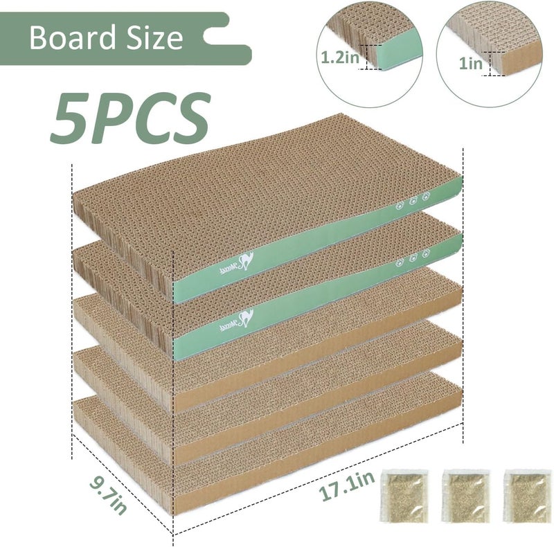MECOOL Cat Scratching Board，5PC Cat Scratch Pad with Box，Reversible Corrugated Cat Scratcher Cardboard and Lounge Bed for Indoor Cats, Catnip - Image 2