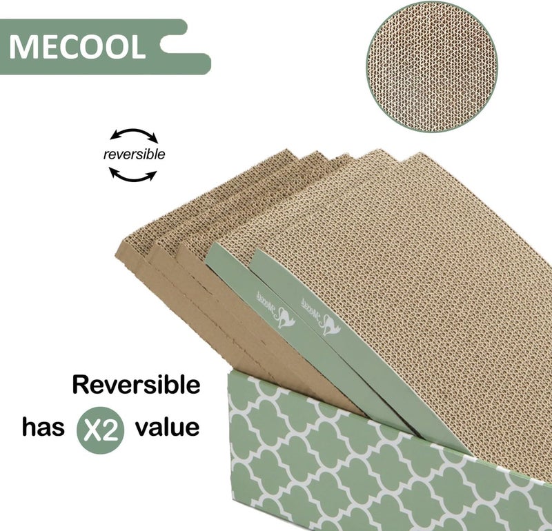MECOOL Cat Scratching Board，5PC Cat Scratch Pad with Box，Reversible Corrugated Cat Scratcher Cardboard and Lounge Bed for Indoor Cats, Catnip - Image 4