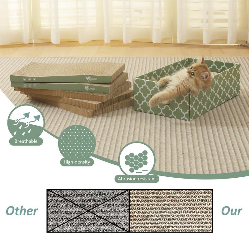 MECOOL Cat Scratching Board，5PC Cat Scratch Pad with Box，Reversible Corrugated Cat Scratcher Cardboard and Lounge Bed for Indoor Cats, Catnip - Image 5