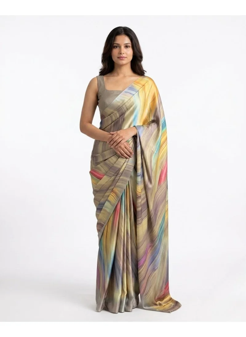 Nool Terrain Marble Print Satin Saree