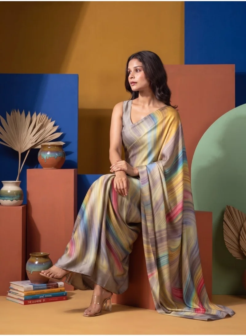Nool Terrain Marble Print Satin Saree