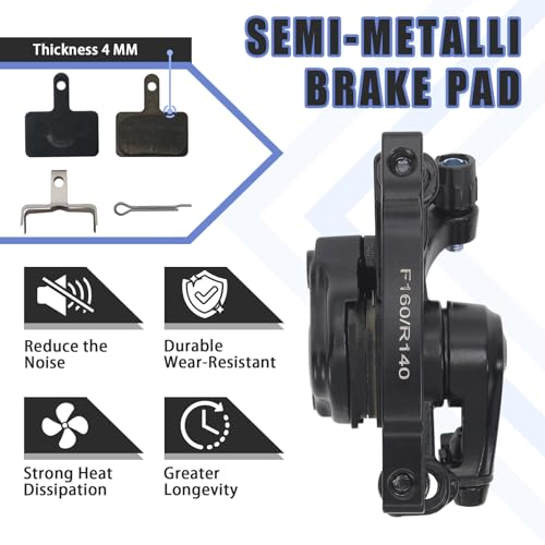 BUCKLOS MTB Bike Disc Brake kit, Mechanical Disc Brakes Aluminum Alloy Caliper for Mountain Bike with 160mm Stainless Steel Rotor/Floating Rotors and is/PM Universal Conversion Adapter (Front+Rear) - Image 4