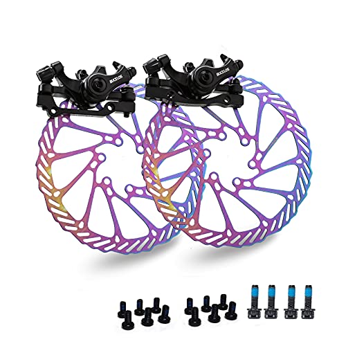 BUCKLOS MTB Bike Disc Brake kit, Mechanical Disc Brakes Aluminum Alloy Caliper for Mountain Bike with 160mm Stainless Steel Rotor/Floating Rotors and is/PM Universal Conversion Adapter (Front+Rear) - Image 1