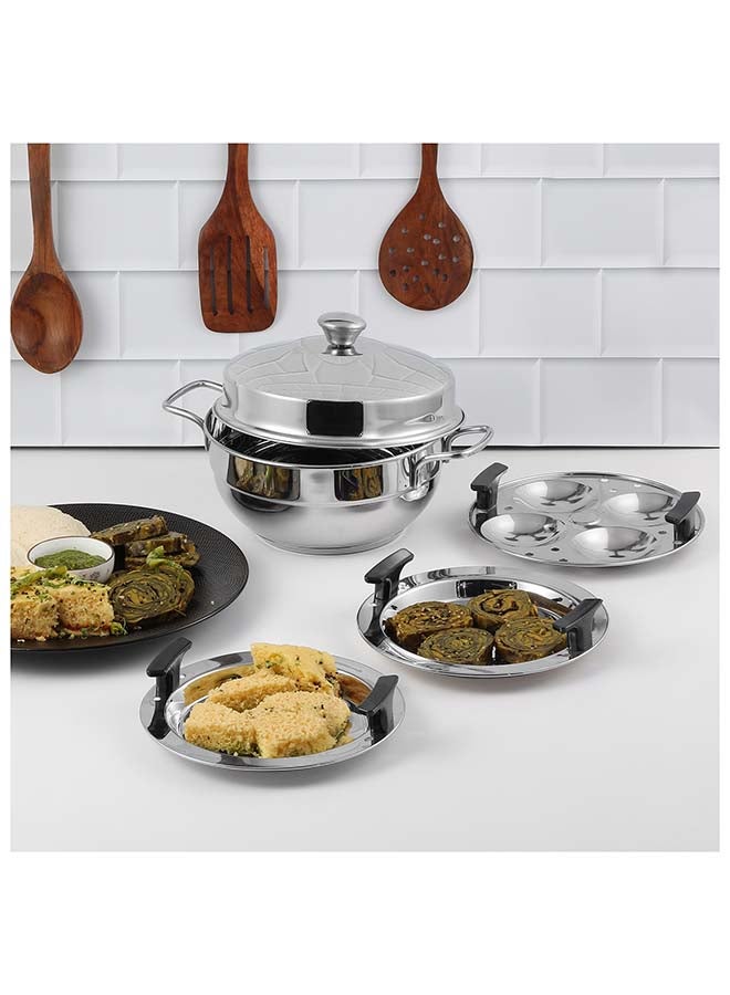 Vinod Gen - Z Multi 6 pcs Kadai with Stainless Steel Lid, 2 Idli Plates, 2 Dhokla Plates and 1 Patra Plate -Induction & Gas Stove Friendly, Sturdy Handle, SAS Bottom - Image 2