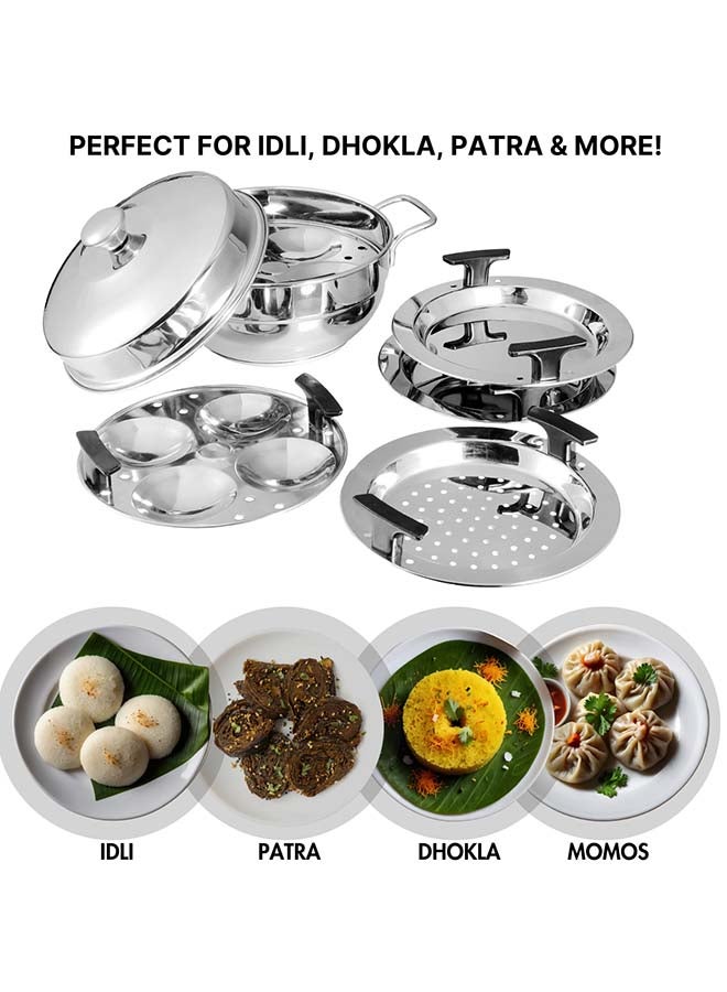 Vinod Gen - Z Multi 6 pcs Kadai with Stainless Steel Lid, 2 Idli Plates, 2 Dhokla Plates and 1 Patra Plate -Induction & Gas Stove Friendly, Sturdy Handle, SAS Bottom - Image 4