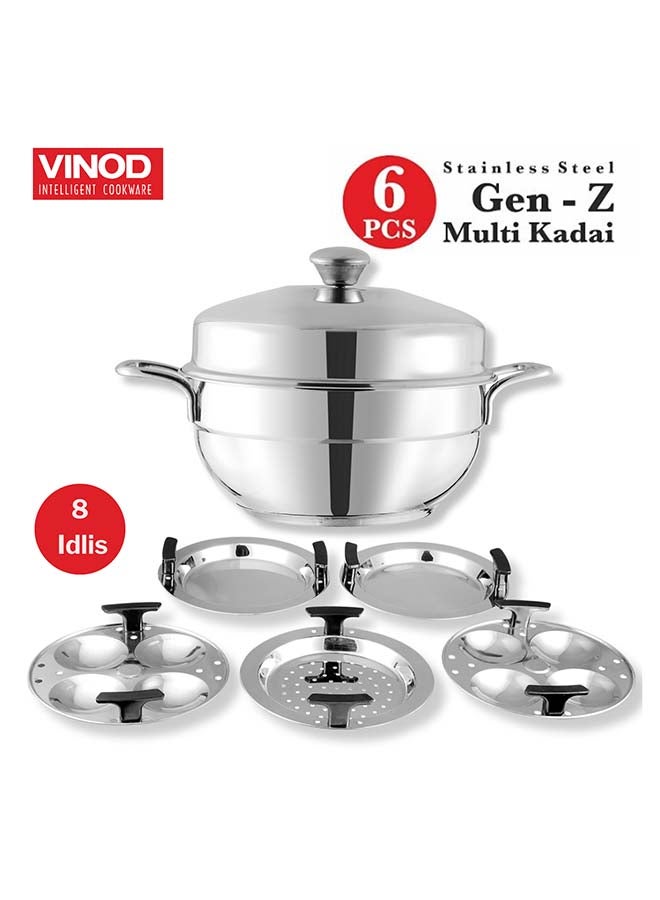 Vinod Gen - Z Multi 6 pcs Kadai with Stainless Steel Lid, 2 Idli Plates, 2 Dhokla Plates and 1 Patra Plate -Induction & Gas Stove Friendly, Sturdy Handle, SAS Bottom - Image 3