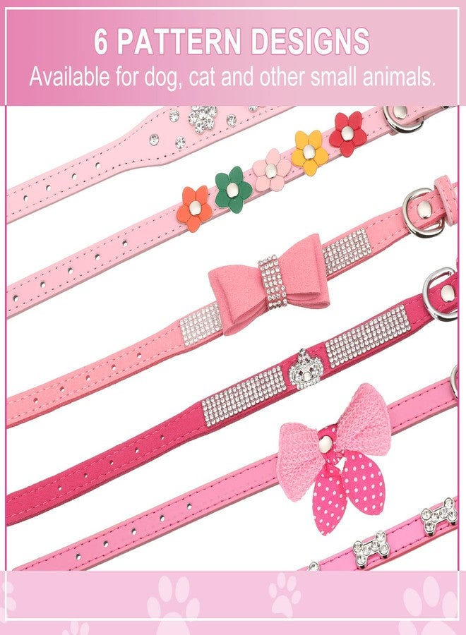 Saintrygo 6 Pcs Puppy Collars Pink Rhinestones Dog Cat Collar Bling Diamond with Rhinestone Crown Flowers Bowtie Bone Decoration for Dogs Cats(Small) - Image 5