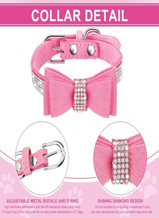 Saintrygo 6 Pcs Puppy Collars Pink Rhinestones Dog Cat Collar Bling Diamond with Rhinestone Crown Flowers Bowtie Bone Decoration for Dogs Cats(Small) - Image 4