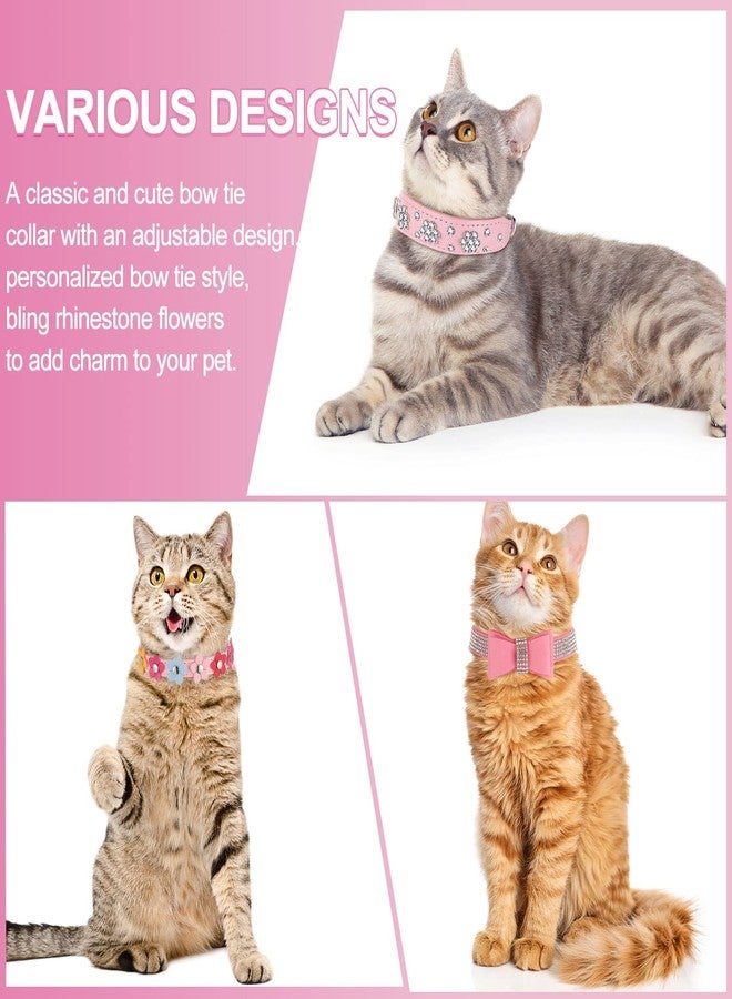 Saintrygo 6 Pcs Puppy Collars Pink Rhinestones Dog Cat Collar Bling Diamond with Rhinestone Crown Flowers Bowtie Bone Decoration for Dogs Cats(Small) - Image 3