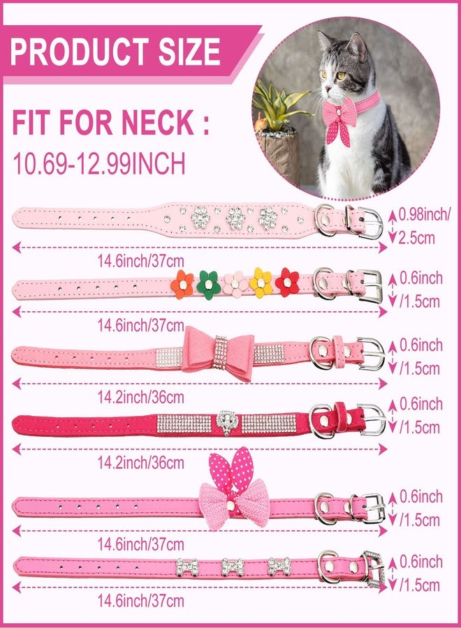 Saintrygo 6 Pcs Puppy Collars Pink Rhinestones Dog Cat Collar Bling Diamond with Rhinestone Crown Flowers Bowtie Bone Decoration for Dogs Cats(Small) - Image 2