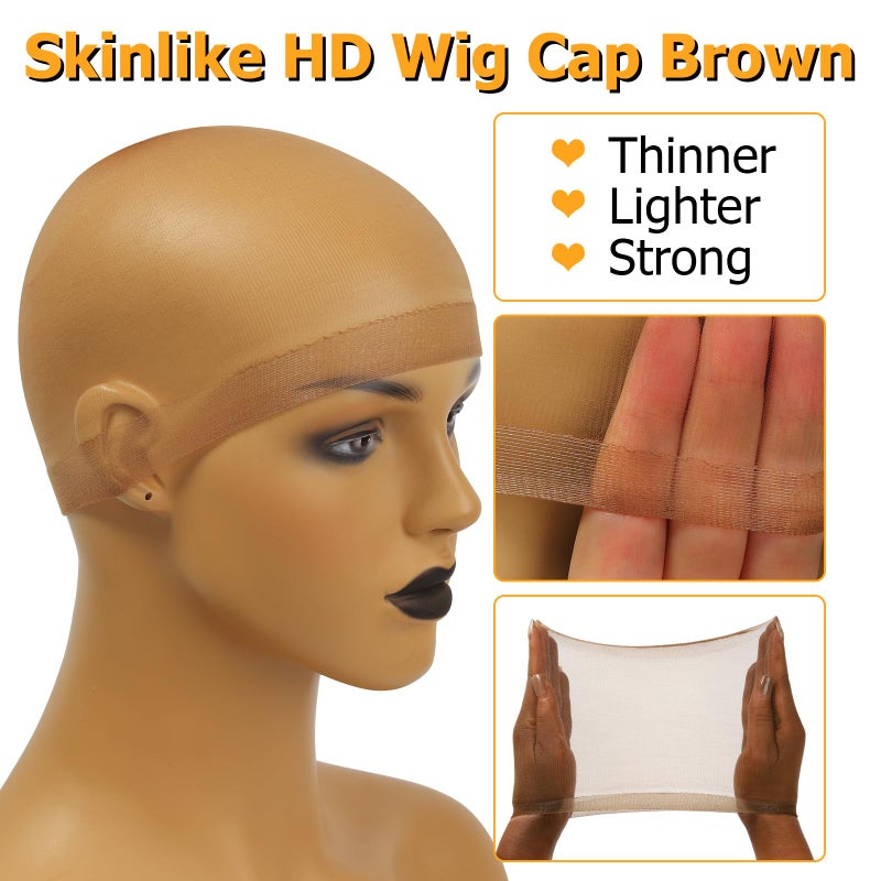 BEEOS Dark Brown Skinlike HD Wig Cap for Women, 4 Pieces Invisible Ultra-thin Stretchy Stocking Caps for Lace Front Wigs - Image 4