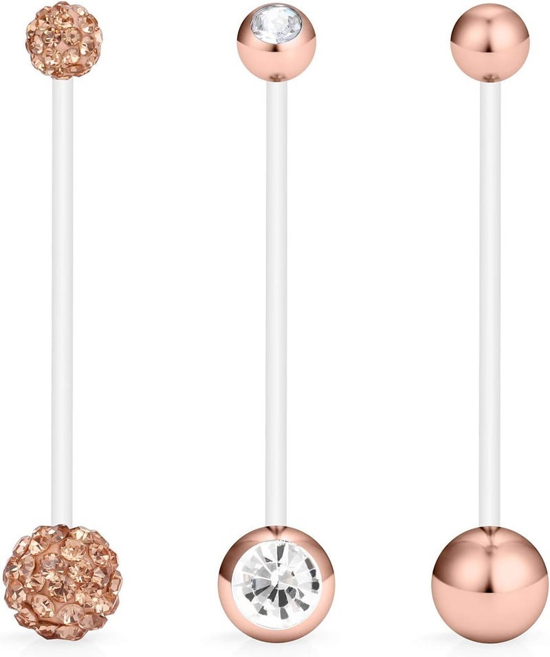Hoeudjo 14G 1 1/2 Inch CZ Sports Pregnancy Maternity Flexible Bioplast Long Belly Button Rings Navel Retainer Body Piercing Set of 3 - Image 3