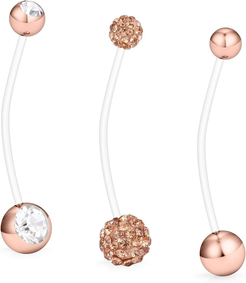Hoeudjo 14G 1 1/2 Inch CZ Sports Pregnancy Maternity Flexible Bioplast Long Belly Button Rings Navel Retainer Body Piercing Set of 3 - Image 1