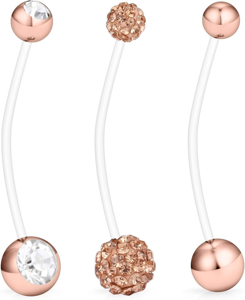 Hoeudjo 14G 1 1/2 Inch CZ Sports Pregnancy Maternity Flexible Bioplast Long Belly Button Rings Navel Retainer Body Piercing Set of 3 - Image 2