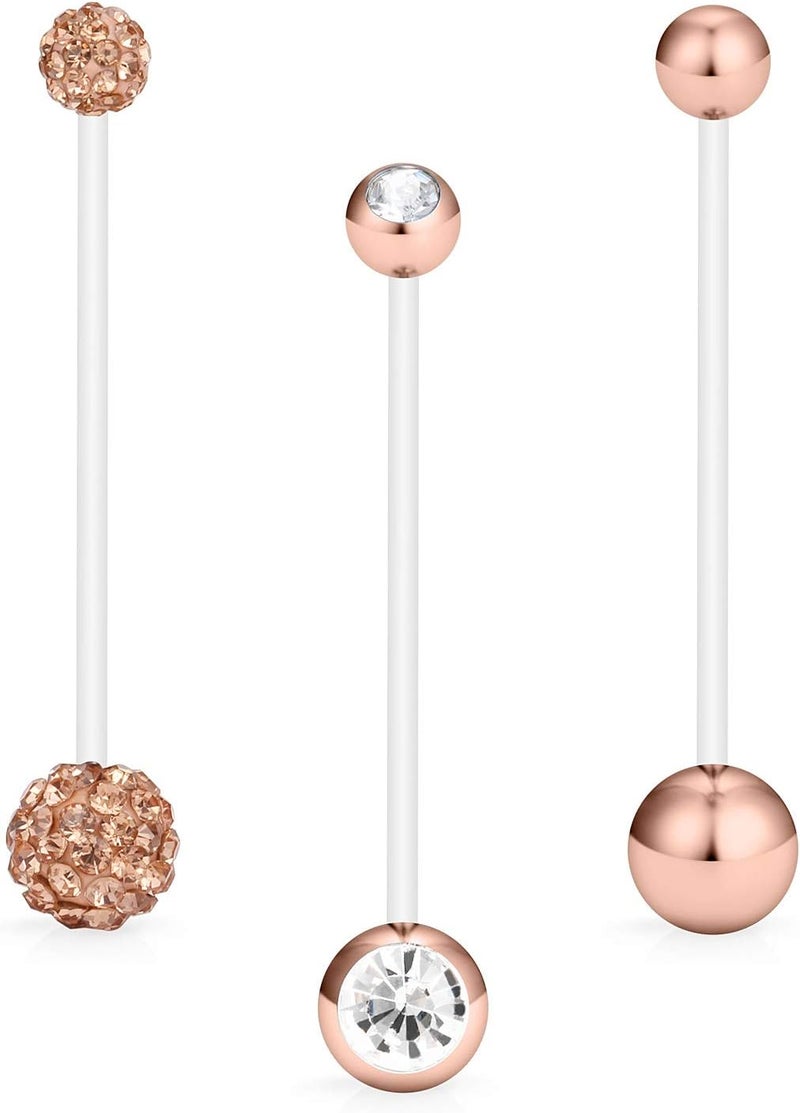 Hoeudjo 14G 1 1/2 Inch CZ Sports Pregnancy Maternity Flexible Bioplast Long Belly Button Rings Navel Retainer Body Piercing Set of 3 - Image 4