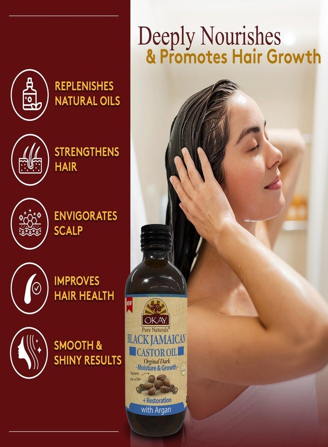 أوكي زيت الخروع الجامايكي الأسود من أوكي بيور ناتشورالز مع زيت الأرغان - زيت الخروع لنمو الشعر، وترطيب البشرة والوجه وفروة الرأس والرموش والحواجب، للرجال والنساء - زجاجة زجاجية سعة 4 أونصة سائلة (عبوة من قطعتين) - Image 2