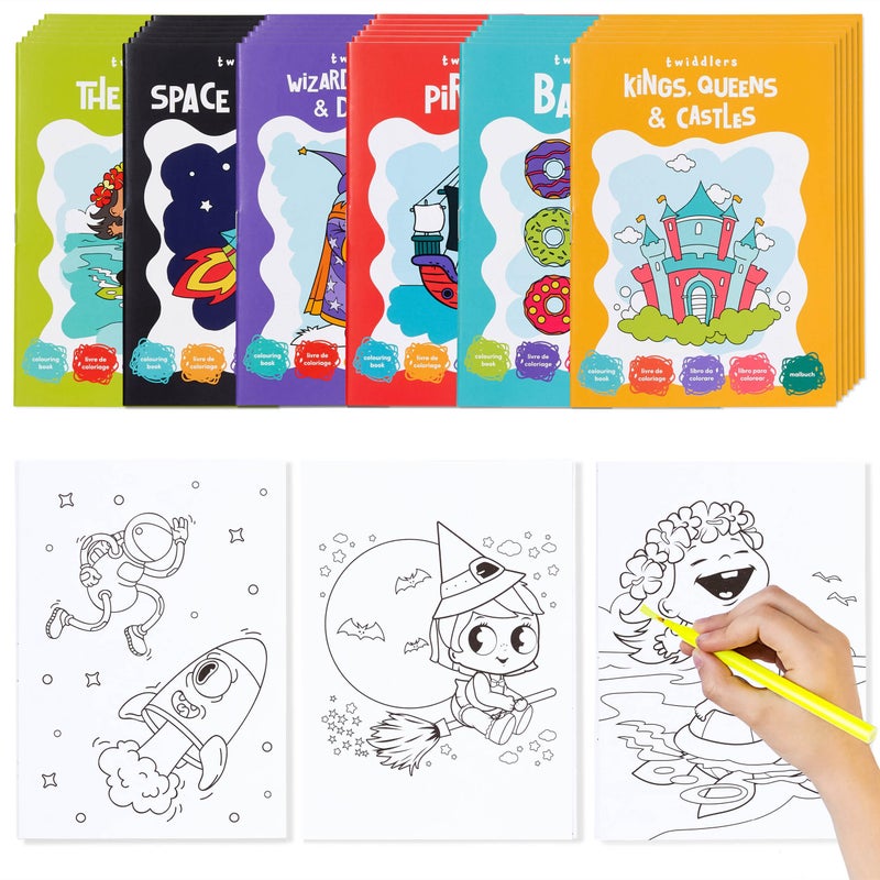 THE TWIDDLERS 24 Pack 6 Themes Bulk Mini Coloring Books for Kids Ages 3 Includes Castles Dragons Space Pirate Baking Beach Coloring Book Party Favor Classroom Activity Books - Image 2