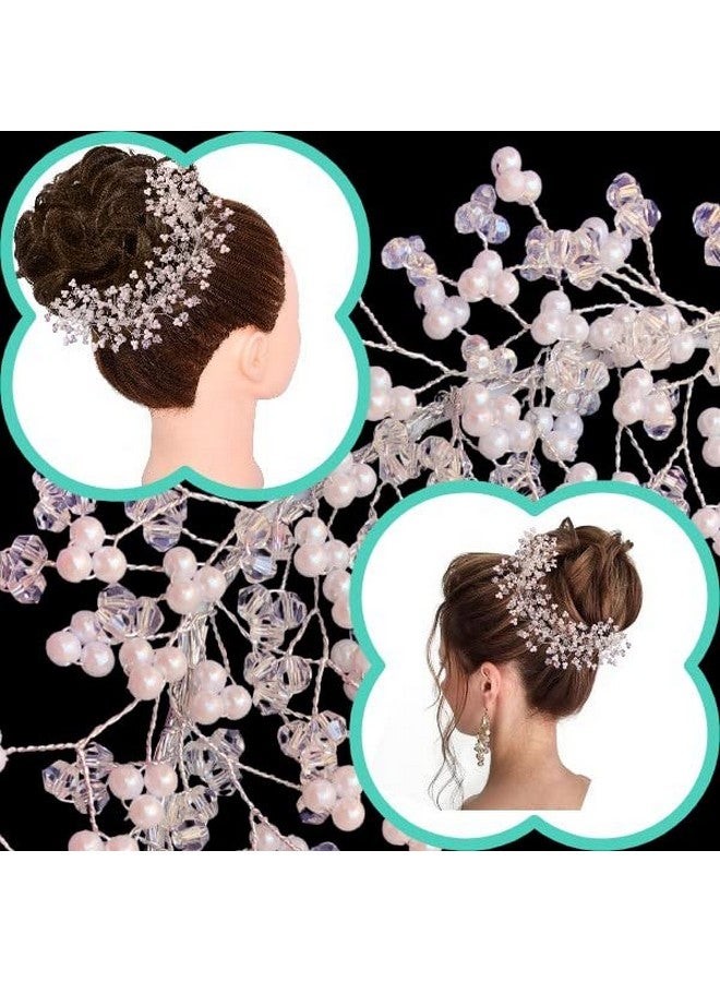 Samyak Crystal Pearl Hair Pins Hair Accessory Set Vine Tiara Beaded Headdress For Girls Brides Bridesmaid Wedding Handmade Design (White) - Image 4