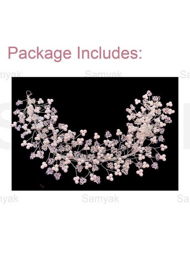 Samyak Crystal Pearl Hair Pins Hair Accessory Set Vine Tiara Beaded Headdress For Girls Brides Bridesmaid Wedding Handmade Design (White) - Image 5