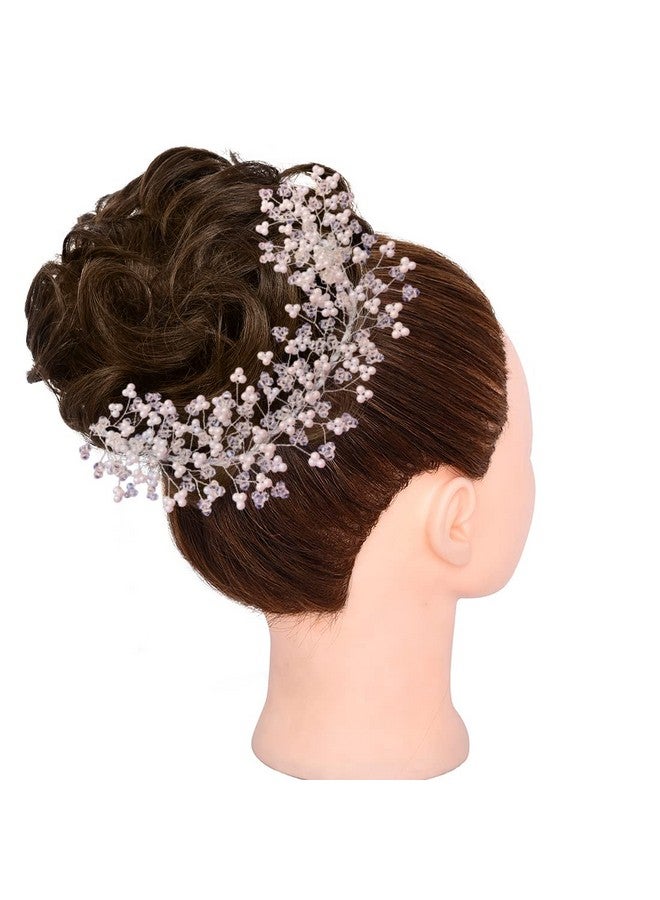 Samyak Crystal Pearl Hair Pins Hair Accessory Set Vine Tiara Beaded Headdress For Girls Brides Bridesmaid Wedding Handmade Design (White) - Image 2