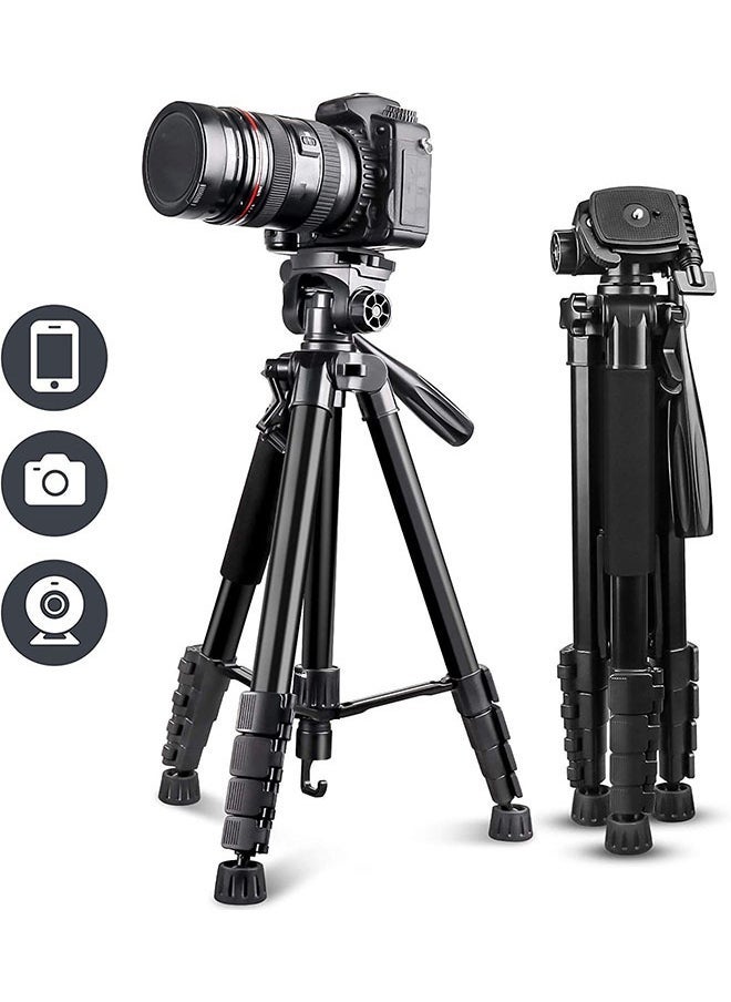 Jmary KP‑2205 Professional Travel Tripod Stand with Mobile Phone Holder – Portable Aluminum Telescopic Camera Mount – 4‑Section 39–134 cm Height, 360° Rotation, Quick-Release Plate – Supports DSLRs & Smartphones  - Image 2