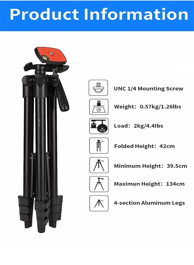 Jmary KP‑2205 Professional Travel Tripod Stand with Mobile Phone Holder – Portable Aluminum Telescopic Camera Mount – 4‑Section 39–134 cm Height, 360° Rotation, Quick-Release Plate – Supports DSLRs & Smartphones  - Image 4