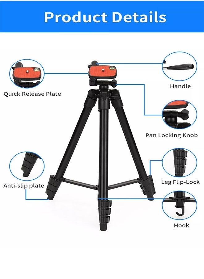 Jmary KP‑2205 Professional Travel Tripod Stand with Mobile Phone Holder – Portable Aluminum Telescopic Camera Mount – 4‑Section 39–134 cm Height, 360° Rotation, Quick-Release Plate – Supports DSLRs & Smartphones  - Image 3