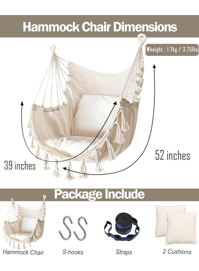 Antikiano Hanging Hammock  Chair with 2 Cushions, Suspension Straps and Hooks, Boho Swing Seat for gardening Indoor and Outdoor Relaxation - Image 5