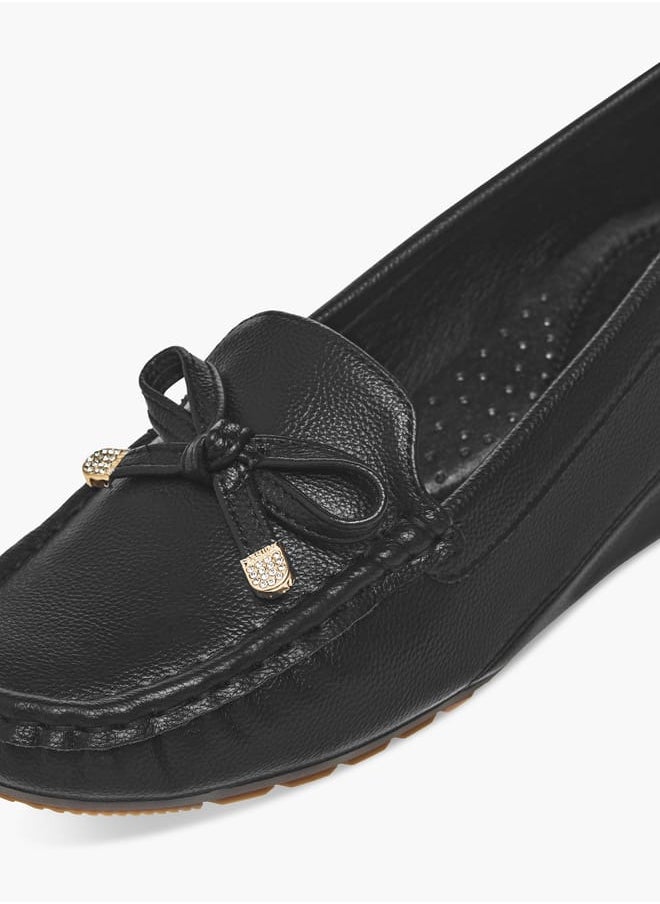 Le Confort Women Slip-On Loafers with Wedge Heels and Bow Accent  - Image 4