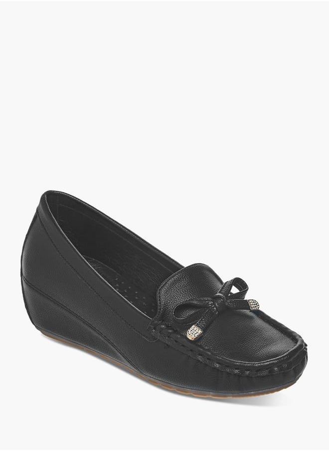 Le Confort Women Slip-On Loafers with Wedge Heels and Bow Accent  - Image 1
