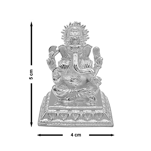 MAA SILVER Pure Silver Ganesha Ganpati ji BIS Hallmarked Solid Idol/Murti with Designer Square Base Paat Perfect for Gifting & Pooja Use (925 Purity)(85 Grams Silver) - Image 5