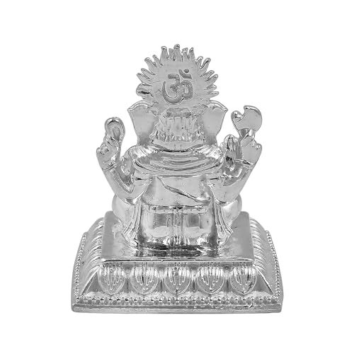 MAA SILVER Pure Silver Ganesha Ganpati ji BIS Hallmarked Solid Idol/Murti with Designer Square Base Paat Perfect for Gifting & Pooja Use (925 Purity)(85 Grams Silver) - Image 4