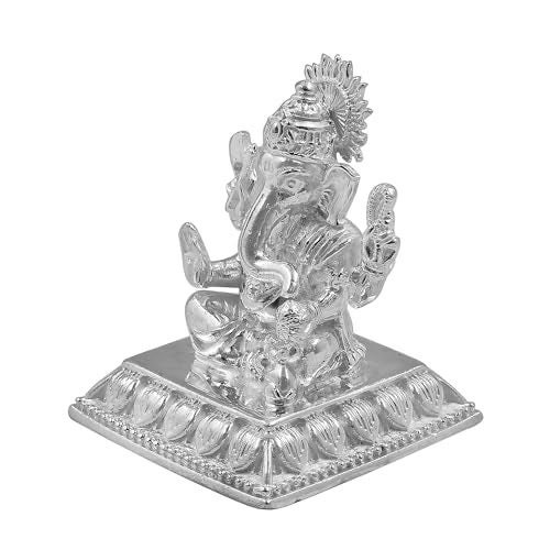 MAA SILVER Pure Silver Ganesha Ganpati ji BIS Hallmarked Solid Idol/Murti with Designer Square Base Paat Perfect for Gifting & Pooja Use (925 Purity)(85 Grams Silver) - Image 3