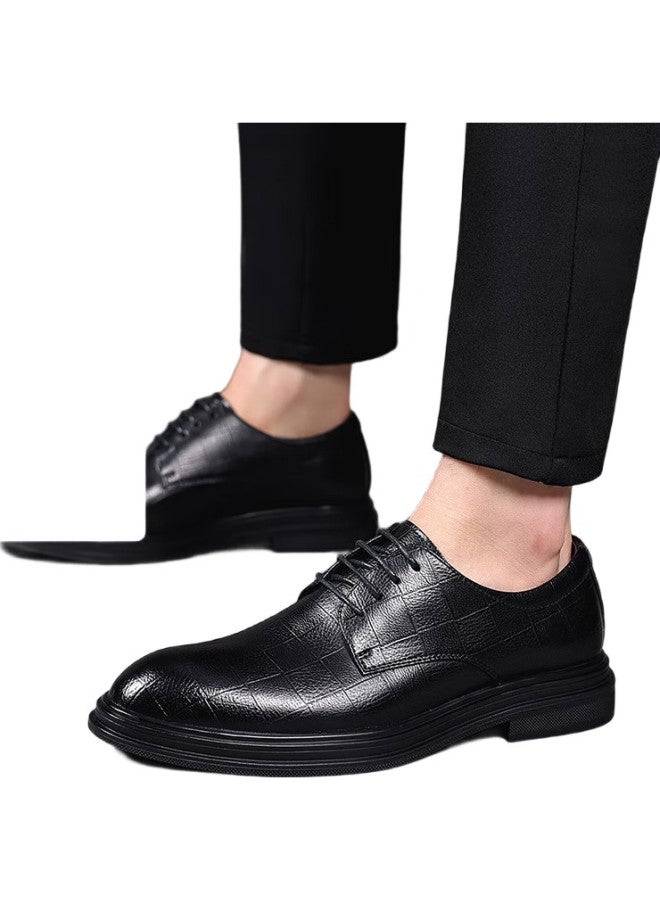 Chint Men'S British Style Formal Leather Shoes Plaid Business Casual Shoes Men'S Leather Shoes Jz0005 Black Size 42 - Image 2