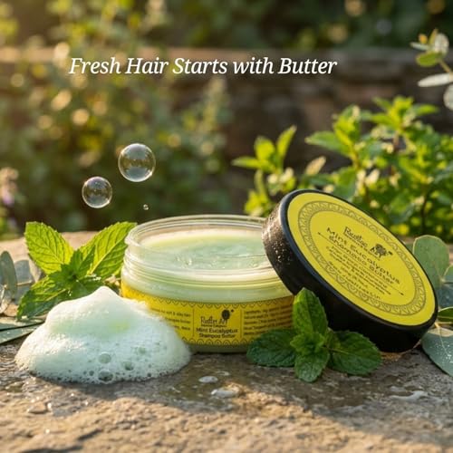 Rustic Art Mint Eucalyptus Shampoo Butter | Prevents Itching, Cooling, Deep Cleansing, Adds Shine & Softness, Controls Frizz | Sulphate, Paraben Free | Long Lasting Concentrate | For Men & Women | Rustic Art |100g - Image 2
