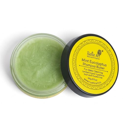 Rustic Art Mint Eucalyptus Shampoo Butter | Prevents Itching, Cooling, Deep Cleansing, Adds Shine & Softness, Controls Frizz | Sulphate, Paraben Free | Long Lasting Concentrate | For Men & Women | Rustic Art |100g - Image 1