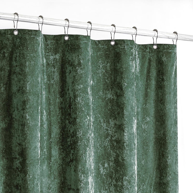 Fredsure Distressed Velvet Shower Curtain Set, 13 Pieces Blackish Green Including 1 Piece 72"x72" Shower Curtain and 12 Pieces Silver Hooks - Image 2