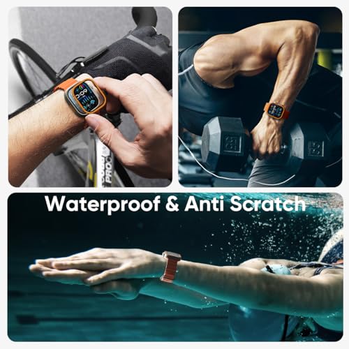 FLOLAB NanoArmour for Apple Watch Ultra 3 / Ultra 2 screen protector with Anti-Reflective for 49mm iWatch Ultra 1 Tempered Glass: Enhance Display, Easy to Install, Aluminum Frame - Original Orange - Image 2