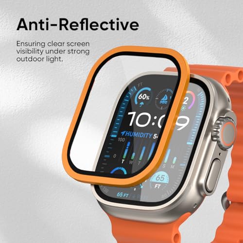 FLOLAB NanoArmour for Apple Watch Ultra 3 / Ultra 2 screen protector with Anti-Reflective for 49mm iWatch Ultra 1 Tempered Glass: Enhance Display, Easy to Install, Aluminum Frame - Original Orange - Image 3