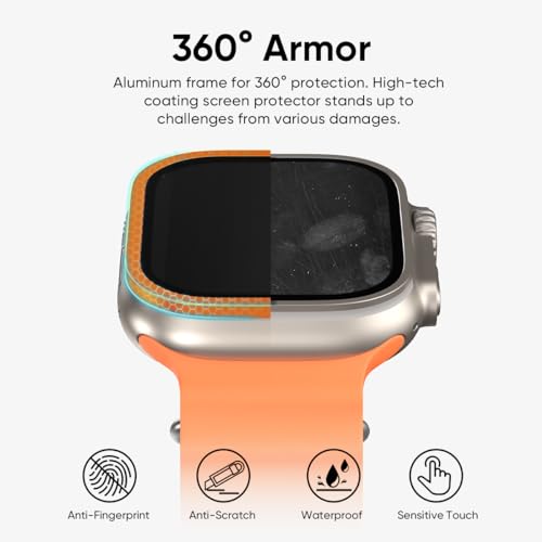 FLOLAB NanoArmour for Apple Watch Ultra 3 / Ultra 2 screen protector with Anti-Reflective for 49mm iWatch Ultra 1 Tempered Glass: Enhance Display, Easy to Install, Aluminum Frame - Original Orange - Image 4