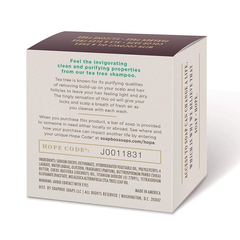 Soapbox Tea Tree Shampoo Bar for Dry Scalp | Natural, Eco Friendly, Vegan | Color Safe, free of Sulfates, Parabens, Silicones, Cruelty Free, 3.1oz (Pack of 1) - Image 2