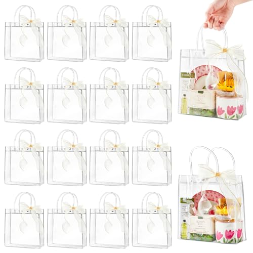 Ohuimrt 24 PCS Clear Plastic Gift Bags with Handles 787 x 787 x 315 Inches Reusable Party Favor Bags with Ribbon Transparent Gift Wrap Bags Bulk for Weddings Birthdays - Image 2