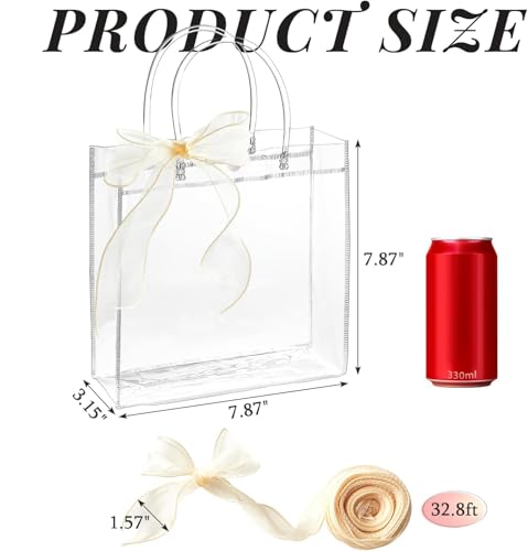Ohuimrt 24 PCS Clear Plastic Gift Bags with Handles 787 x 787 x 315 Inches Reusable Party Favor Bags with Ribbon Transparent Gift Wrap Bags Bulk for Weddings Birthdays - Image 5