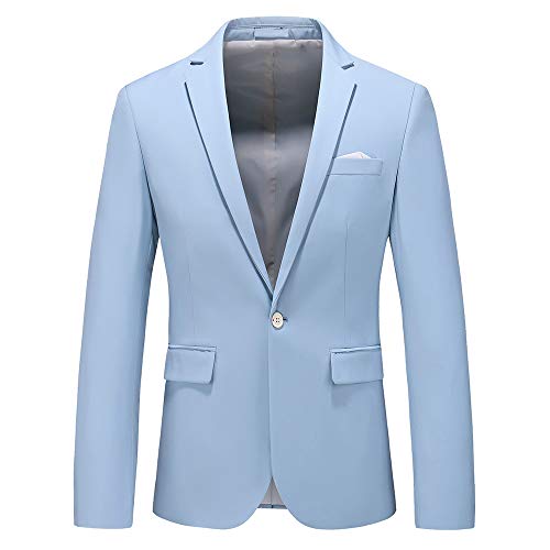 UNINUKOO Mens Suit Slim Fit 1 Button 2 Piece Wedding Party Holiday Solid Color Tux Suits for Men US Size 30 Sky Blue - Image 3