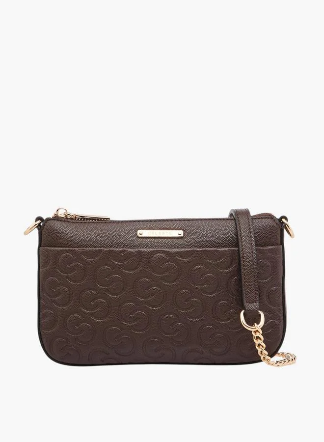 Celeste Monogram Embossed Crossbody Bag with Detachable Chain Strap and Zip Closure