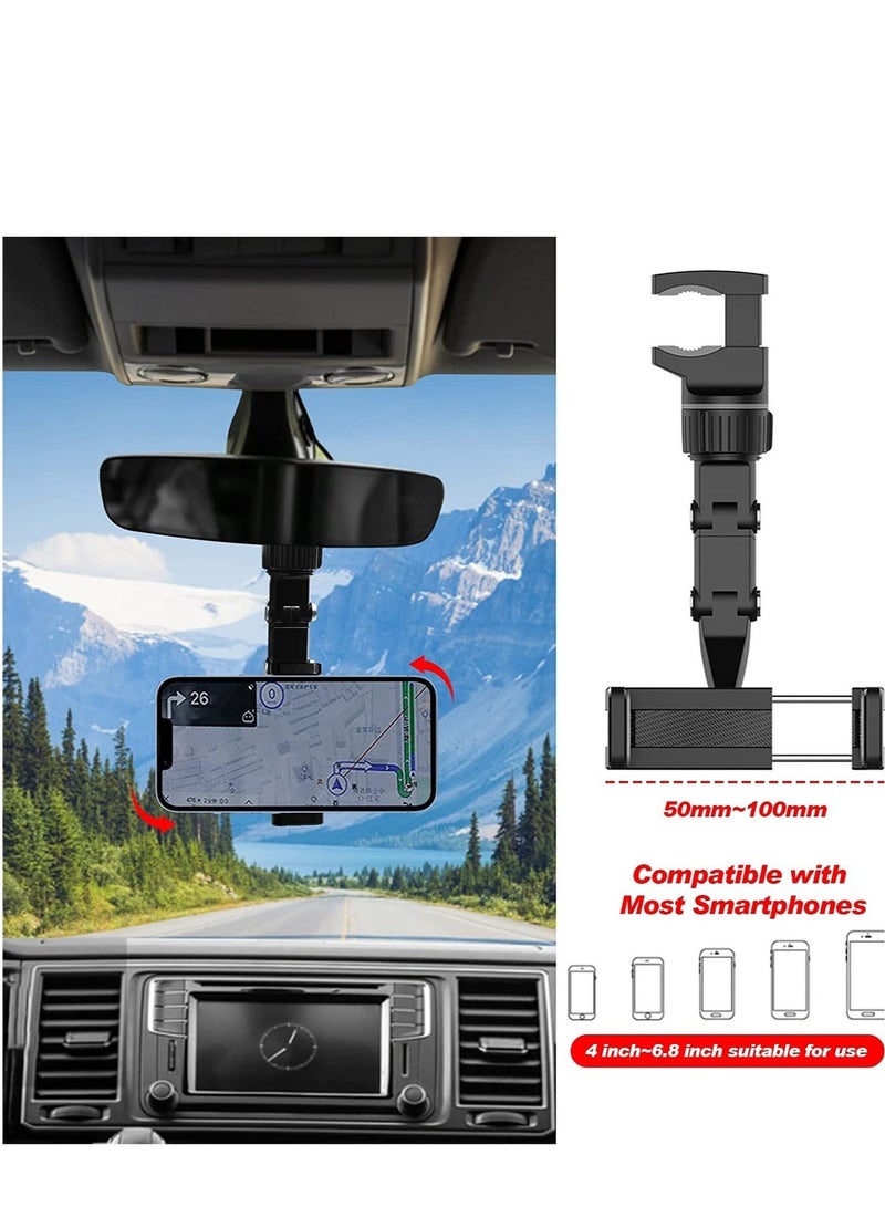 غولف تريند Rearview Mirror Phone Holder for Car, Multifunctional Rearview Mirror Phone Holder, 50mm-100mm Universal 360 Rotatable Car Phone Holder Mount Cell Phone Cradles for Car/Back Seat/Kitchen- Black - Image 3