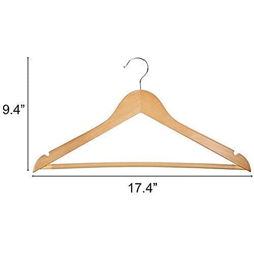 RYLAN Wooden Hanger for Clothes Hanging | Hangers for Wardrobe and Cupboard | Non-Slip Bar | Precisely Cut Notches | 360 Degree Swivel Chrome Hook | Hanging Garments and Accessories (Pack of 20) - Image 4
